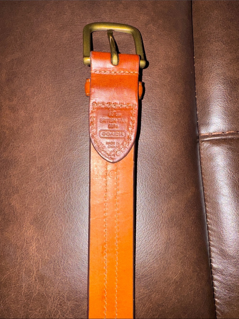 Coach Men's Leather Belt in Orange with Brass Buckle